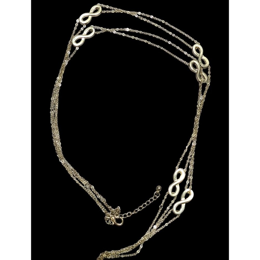 Gold Multi-Strand Long Necklace With Infinity Symbol Accents